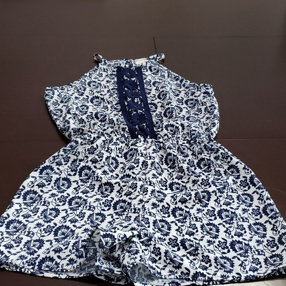 Lily Bleu White & Blue Flower Shorts Romper